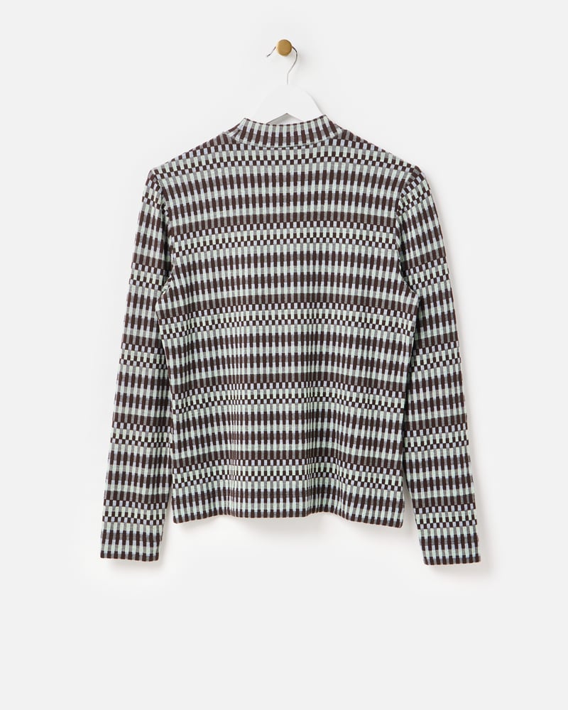 Chocolate Brown Checked Fitted Long Sleeve Top