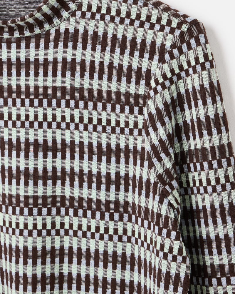 Chocolate Brown Checked Fitted Long Sleeve Top
