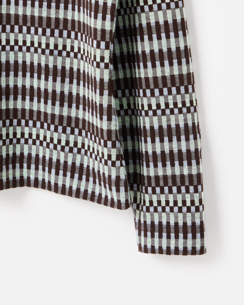 Chocolate Brown Checked Fitted Long Sleeve Top