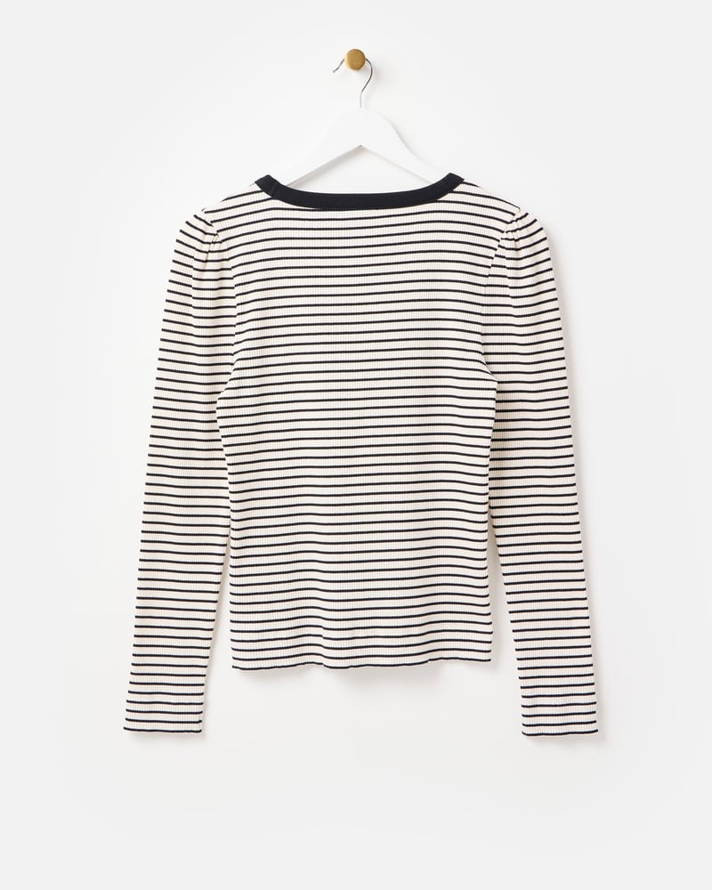 Black & White Striped Ribbed Long Sleeve Top