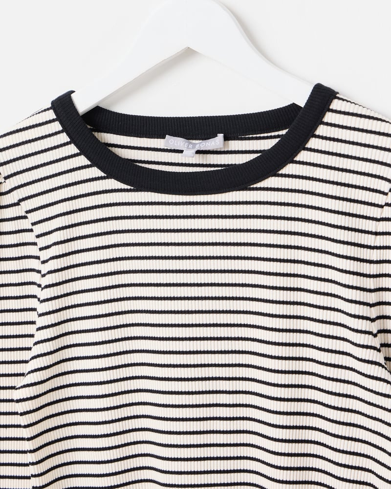 Black & White Striped Ribbed Long Sleeve Top