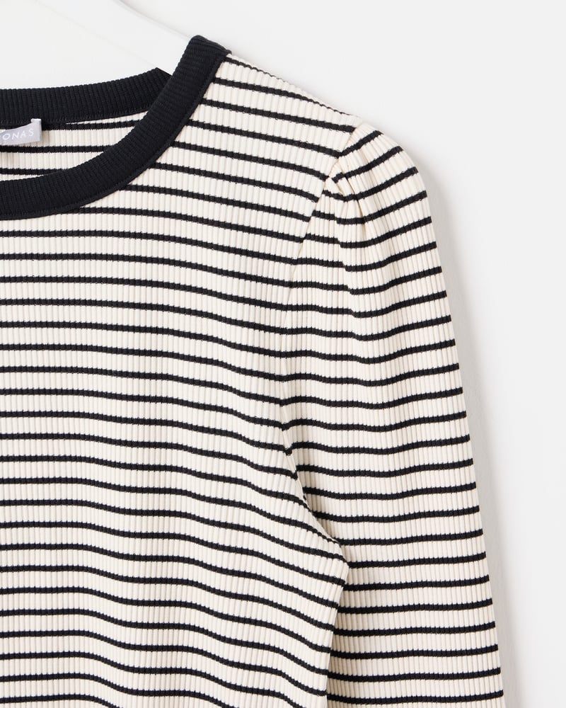 Black & White Striped Ribbed Long Sleeve Top
