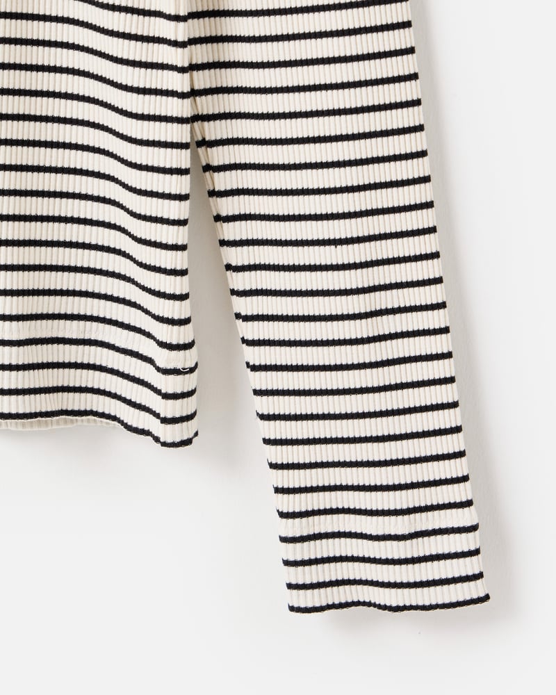 Black & White Striped Ribbed Long Sleeve Top