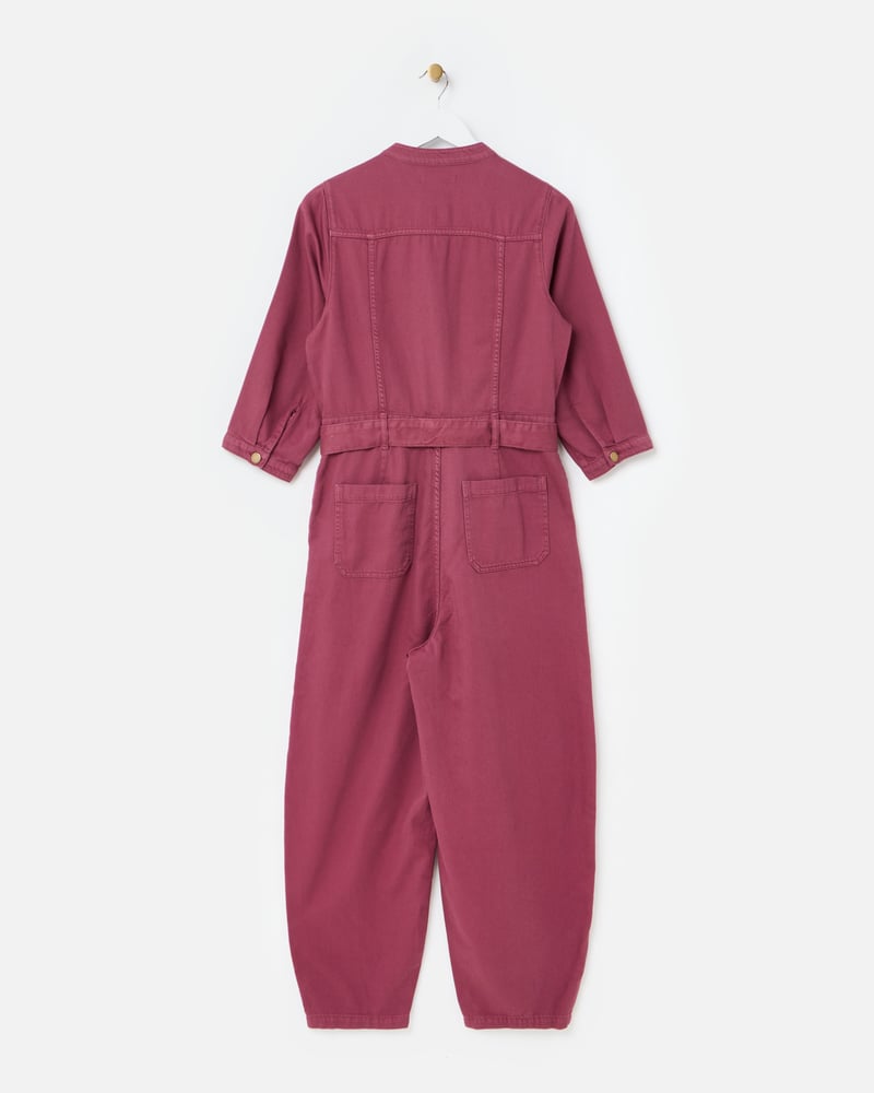 Grape Button Up Tie Waist Denim Jumpsuit