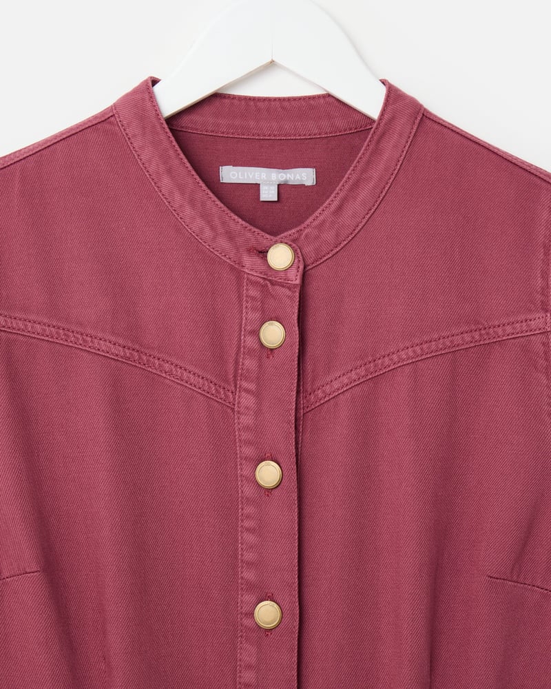 Grape Button Up Tie Waist Denim Jumpsuit
