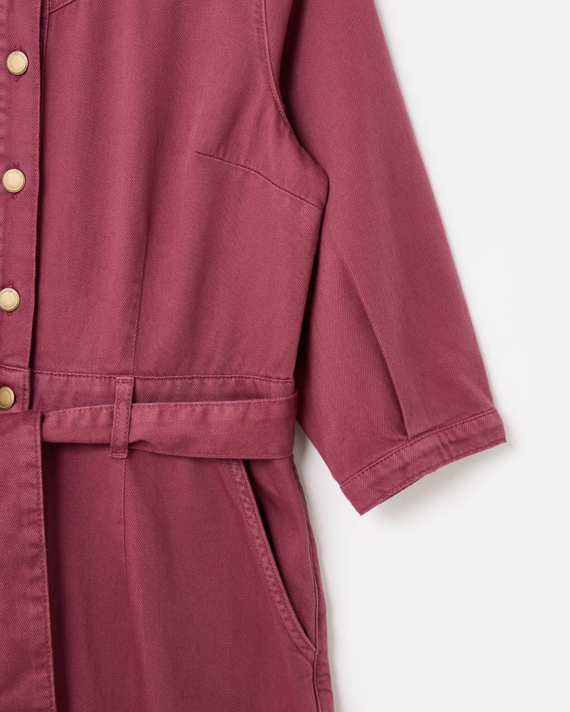 Grape Button Up Tie Waist Denim Jumpsuit