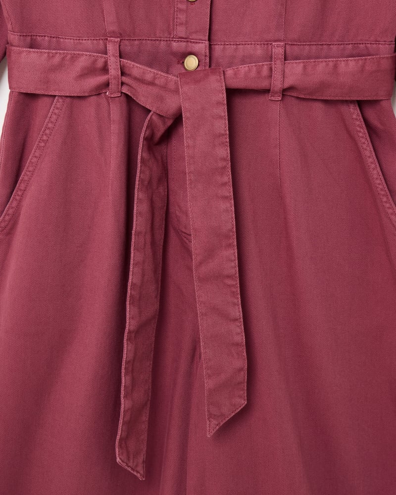Grape Button Up Tie Waist Denim Jumpsuit