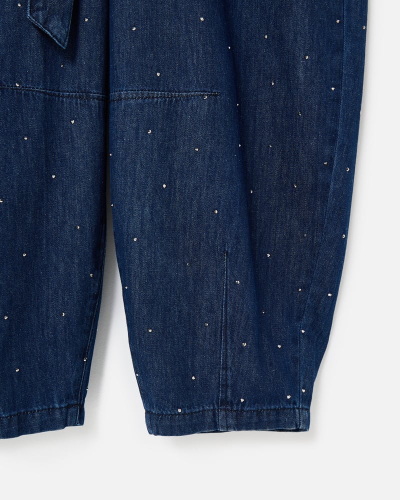 Dark Blue Denim Hot Fix Sparkle Tie Waist Jumpsuit