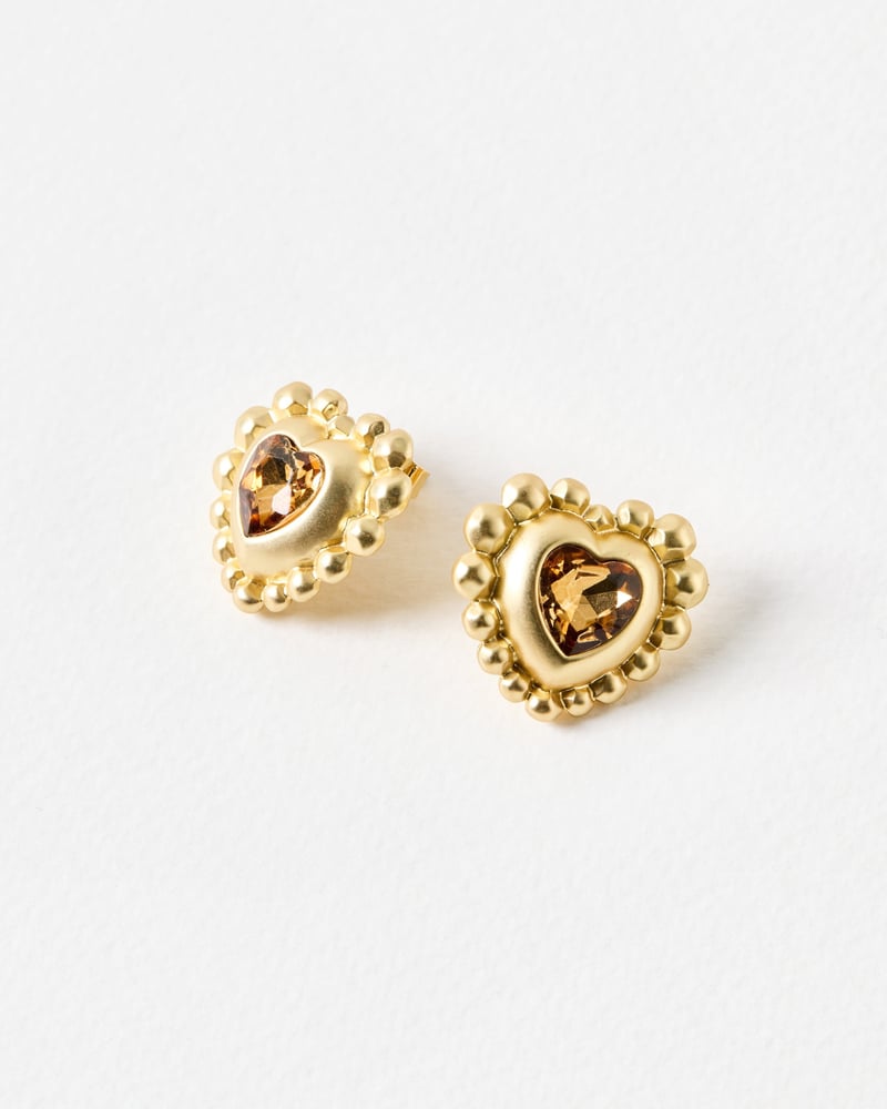 Everly Brown Stone Large Heart Stud Earrings