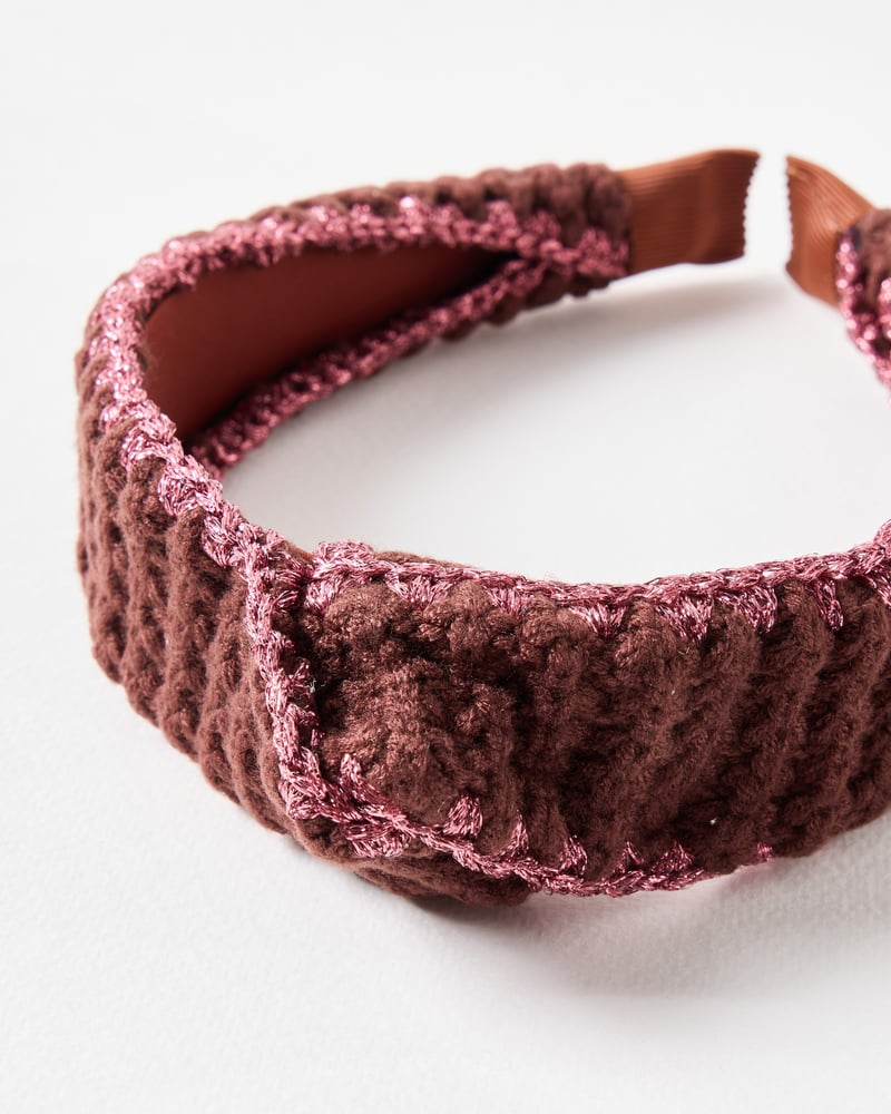 Fletcher Brown & Pink Metallic Crochet Knot Headband