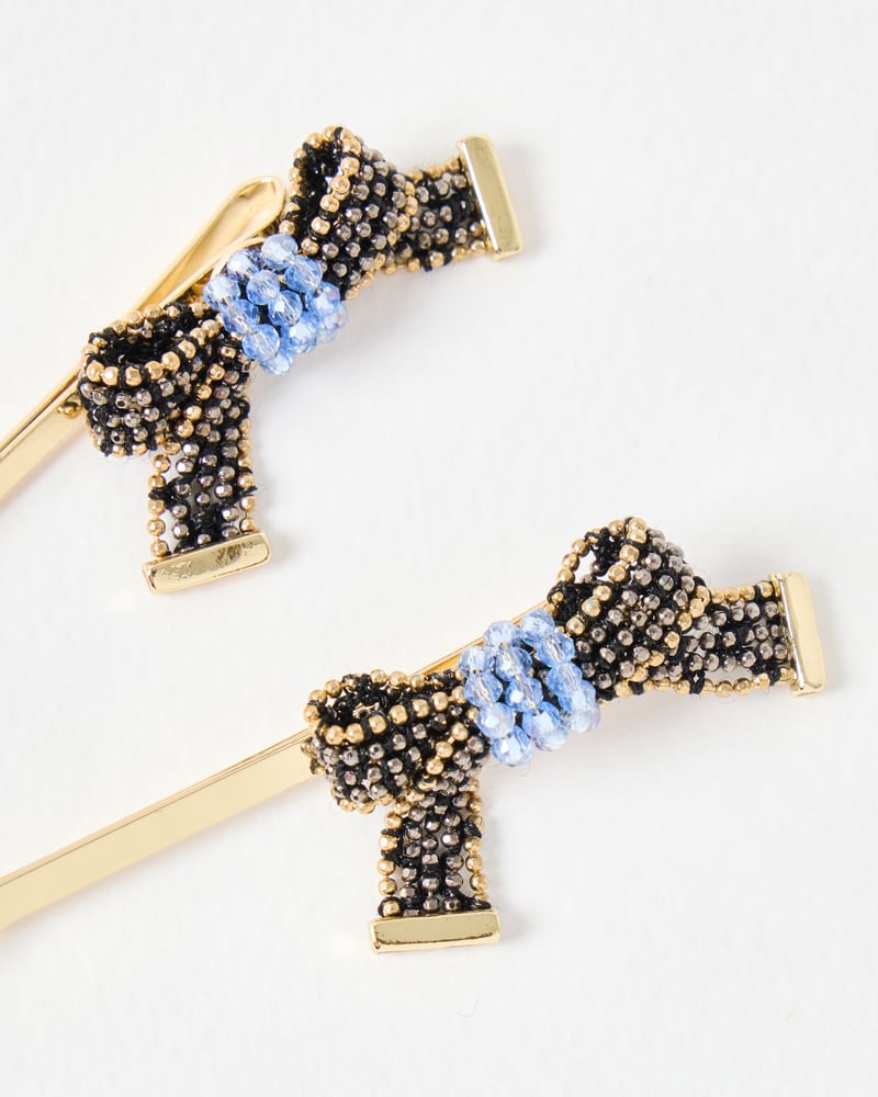 Bessie Beaded Bow Hair Slides Set of Two