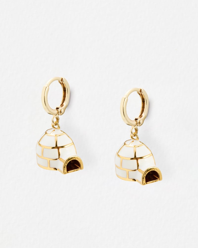 Igloo Enamel Charm Drop Huggie Earrings