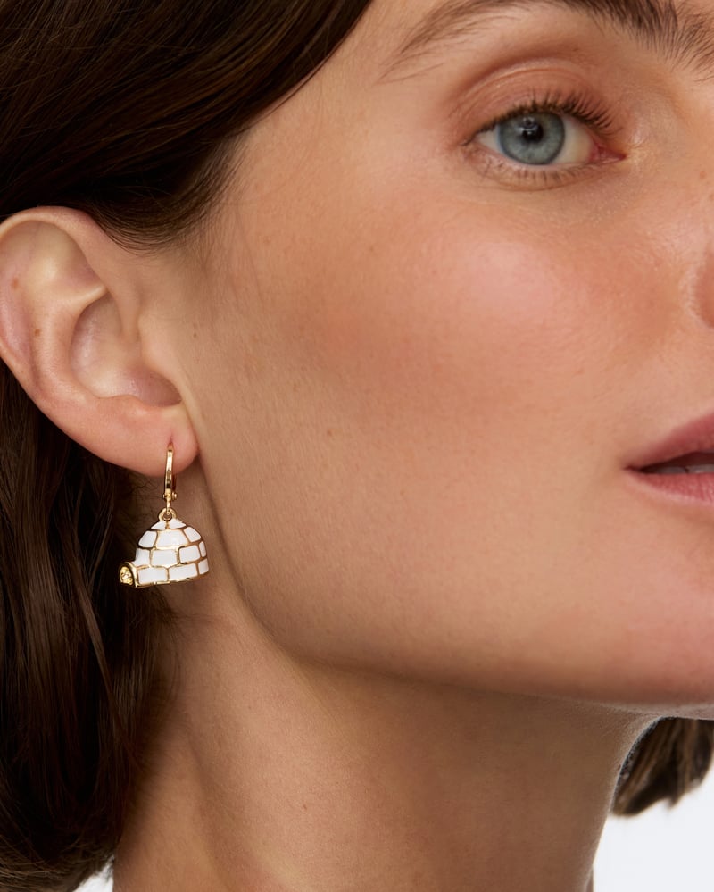 Igloo Enamel Charm Drop Huggie Earrings