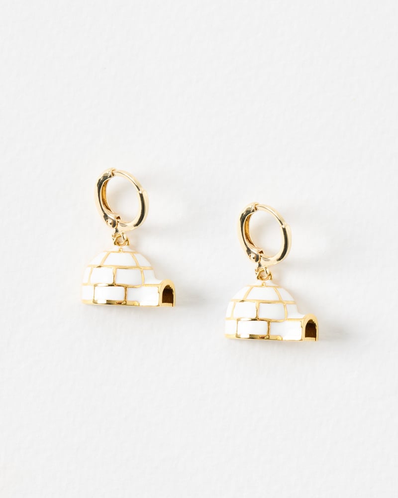 Igloo Enamel Charm Drop Huggie Earrings