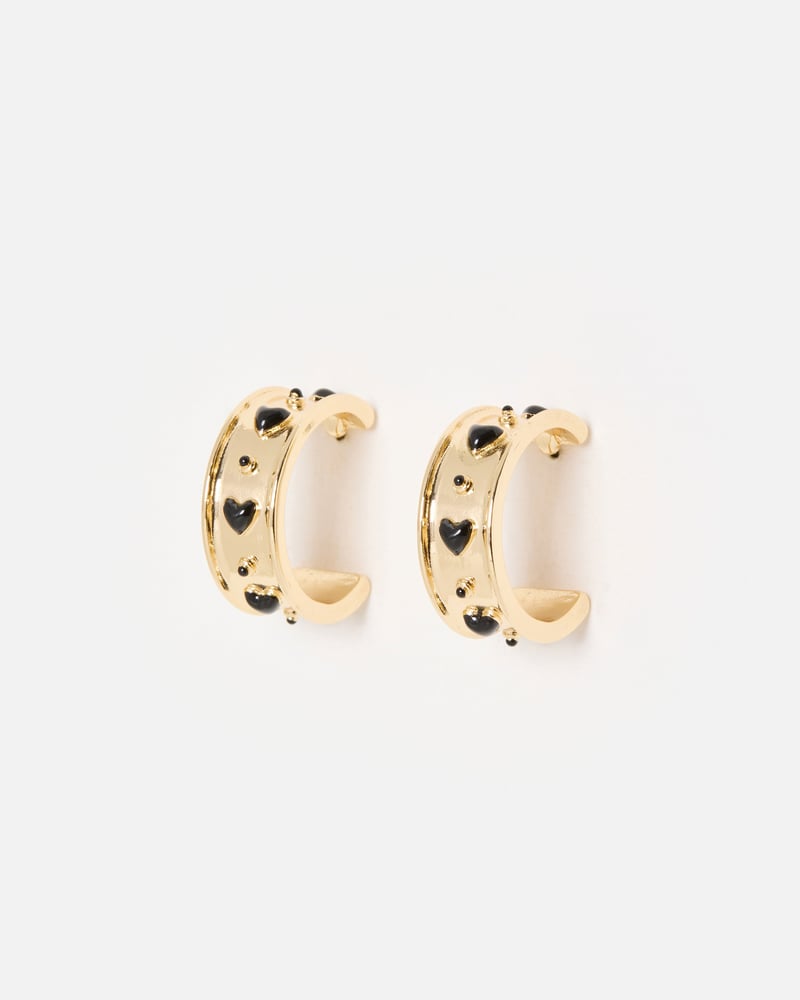 Blaine Enamel Heart Gold Tone Large Hoop Earrings