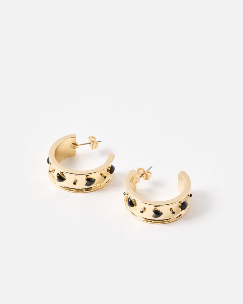 Blaine Enamel Heart Gold Tone Large Hoop Earrings