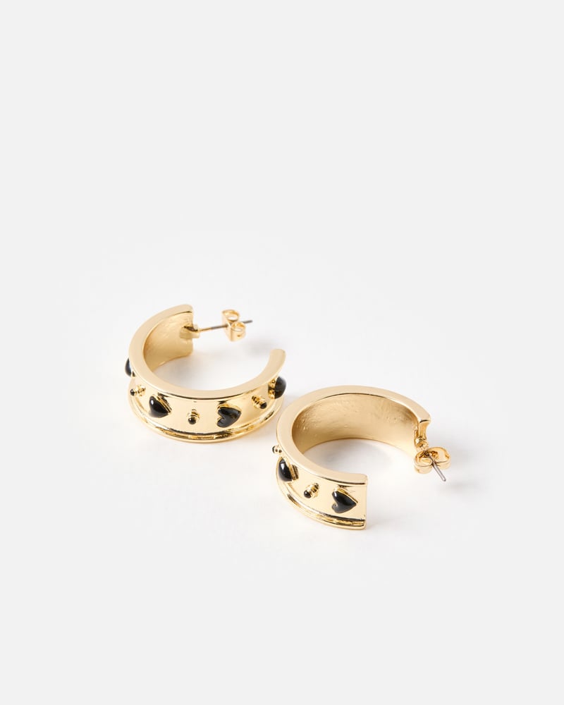 Blaine Enamel Heart Gold Tone Large Hoop Earrings