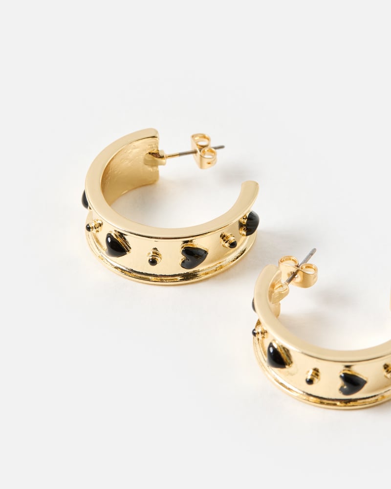 Blaine Enamel Heart Gold Tone Large Hoop Earrings