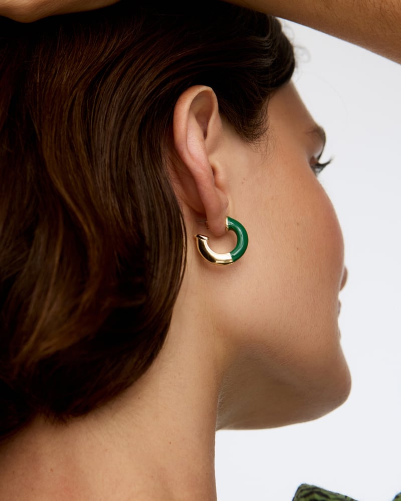 Rey Green Resin Gold Tone Hoop Earrings