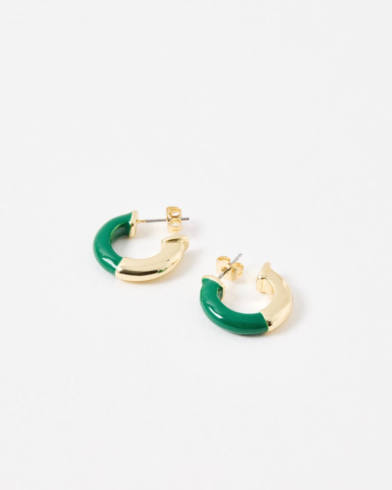 Rey Green Resin Gold Tone Hoop Earrings