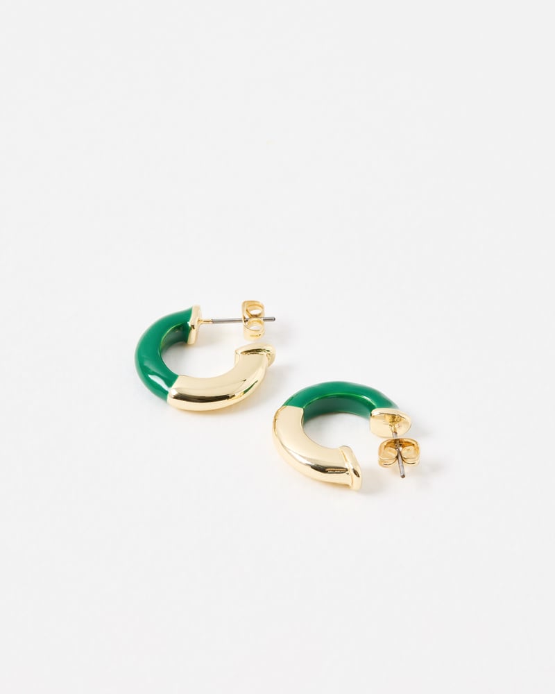Rey Green Resin Gold Tone Hoop Earrings
