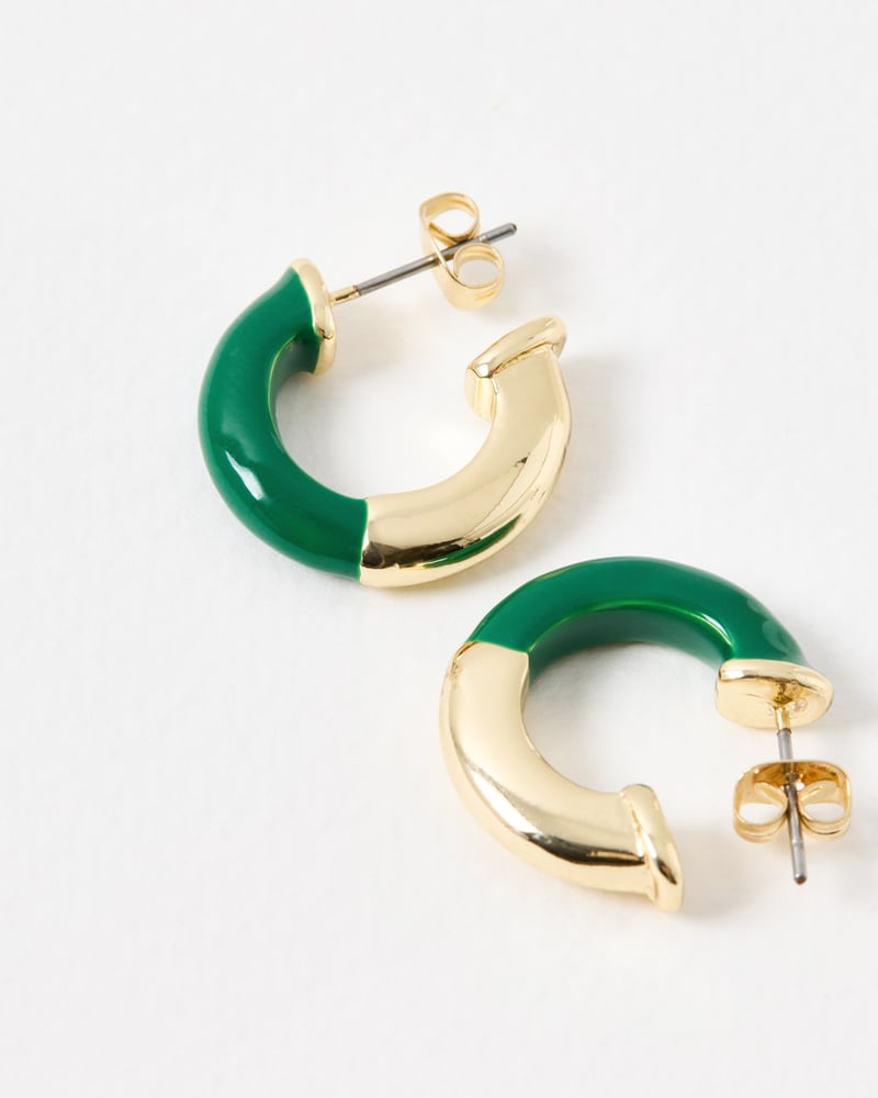 Rey Green Resin Gold Tone Hoop Earrings