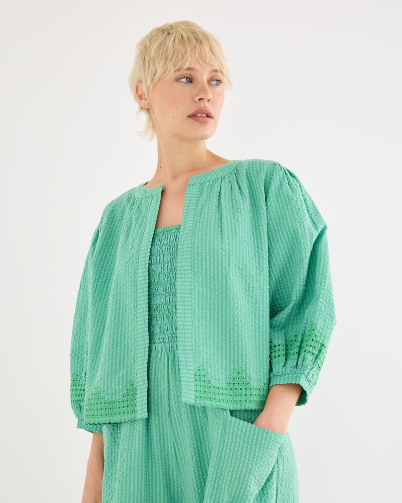 Green Striped Broderie Cotton Jacket