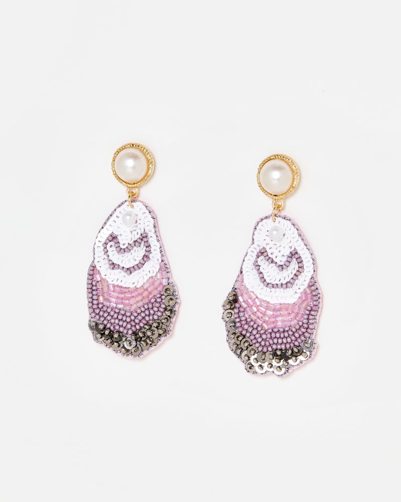 Olympia Oyster Embellished Drop Earrings