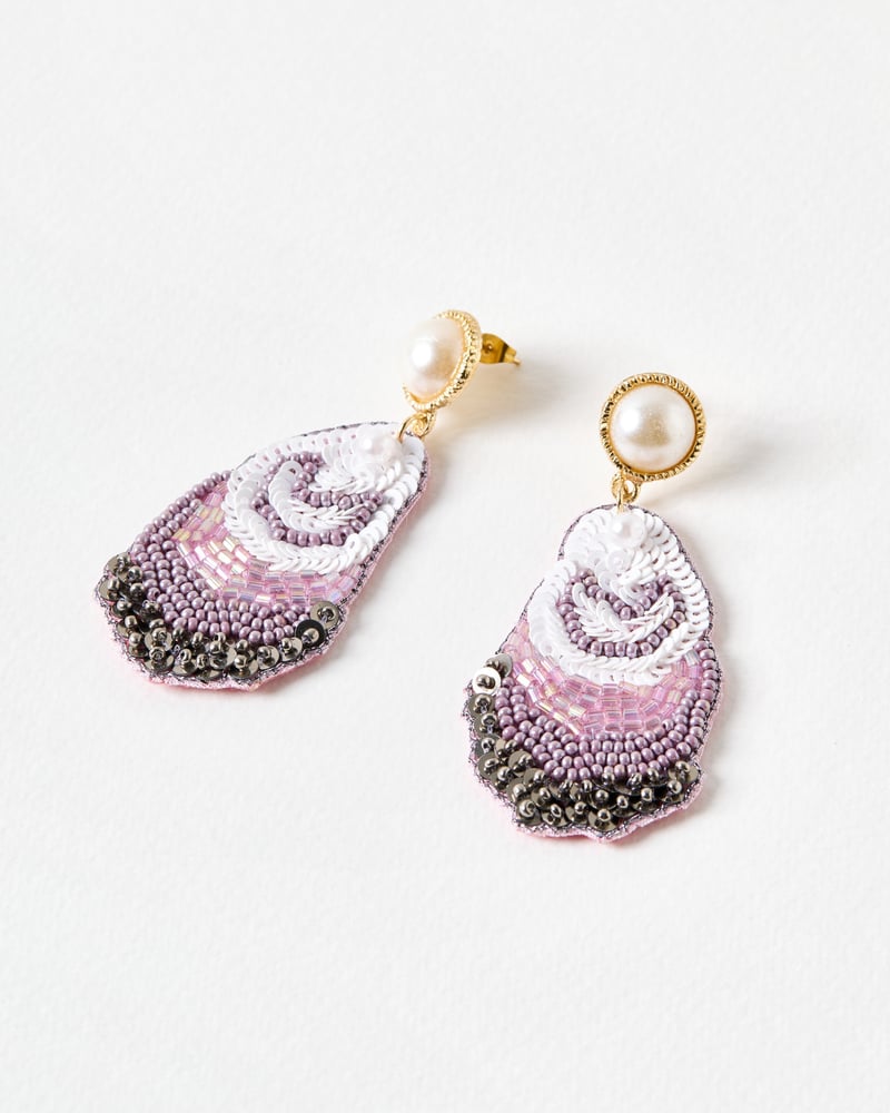Olympia Oyster Embellished Drop Earrings