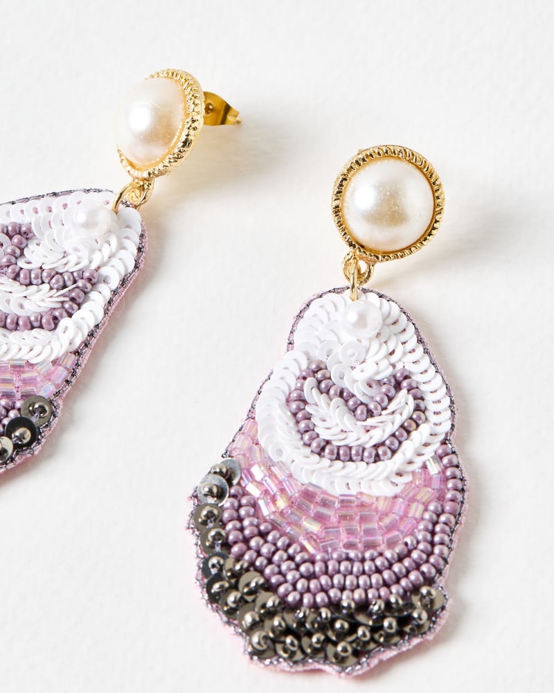 Olympia Oyster Embellished Drop Earrings