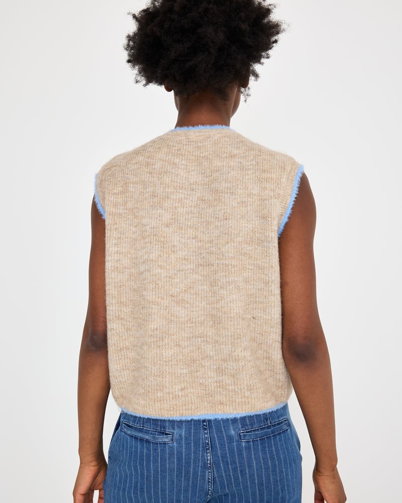 Camel Brown & Blue Bow Knitted Tank Top