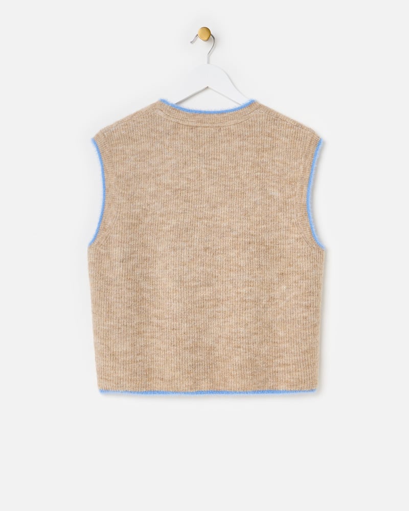 Camel Brown & Blue Bow Knitted Tank Top