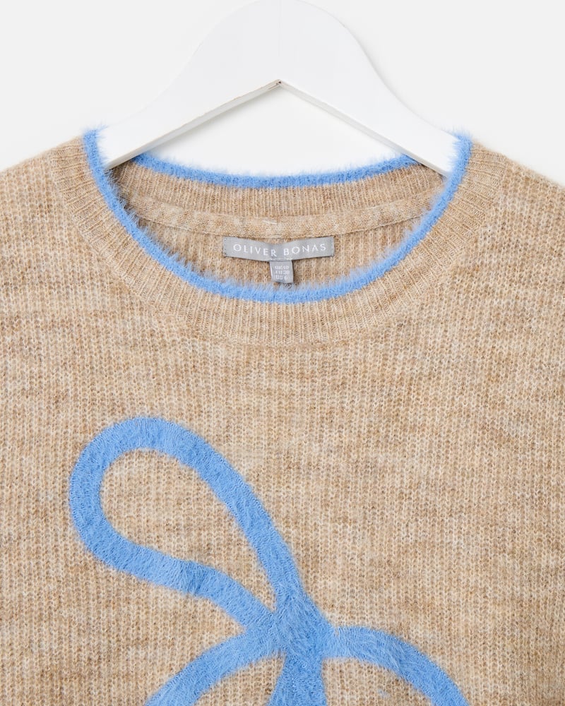 Camel Brown & Blue Bow Knitted Tank Top