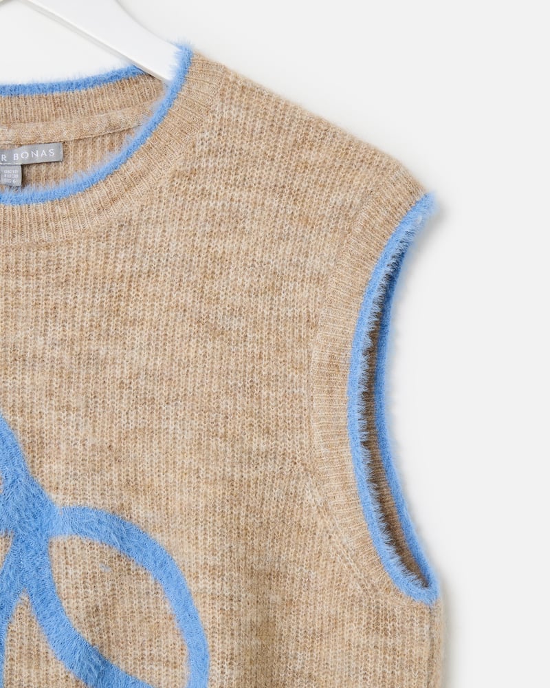 Camel Brown & Blue Bow Knitted Tank Top