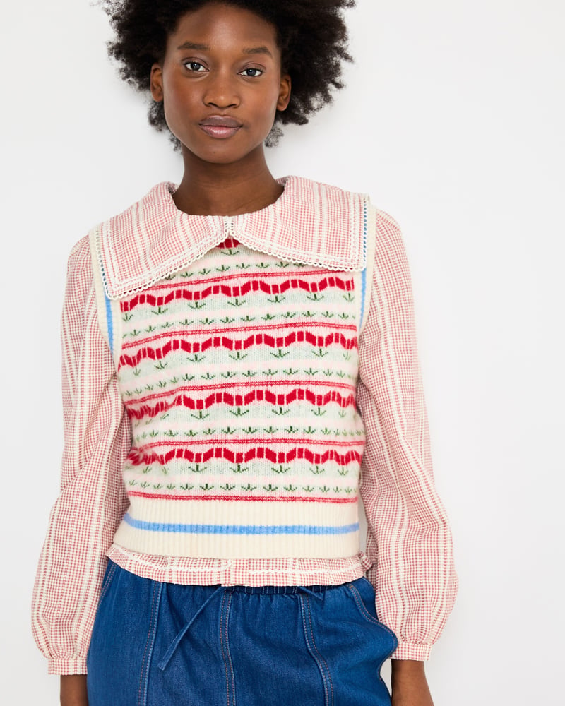 Cream & Red Tulip Knitted Tank Top