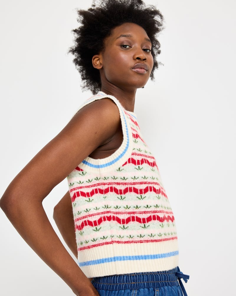 Cream & Red Tulip Knitted Tank Top