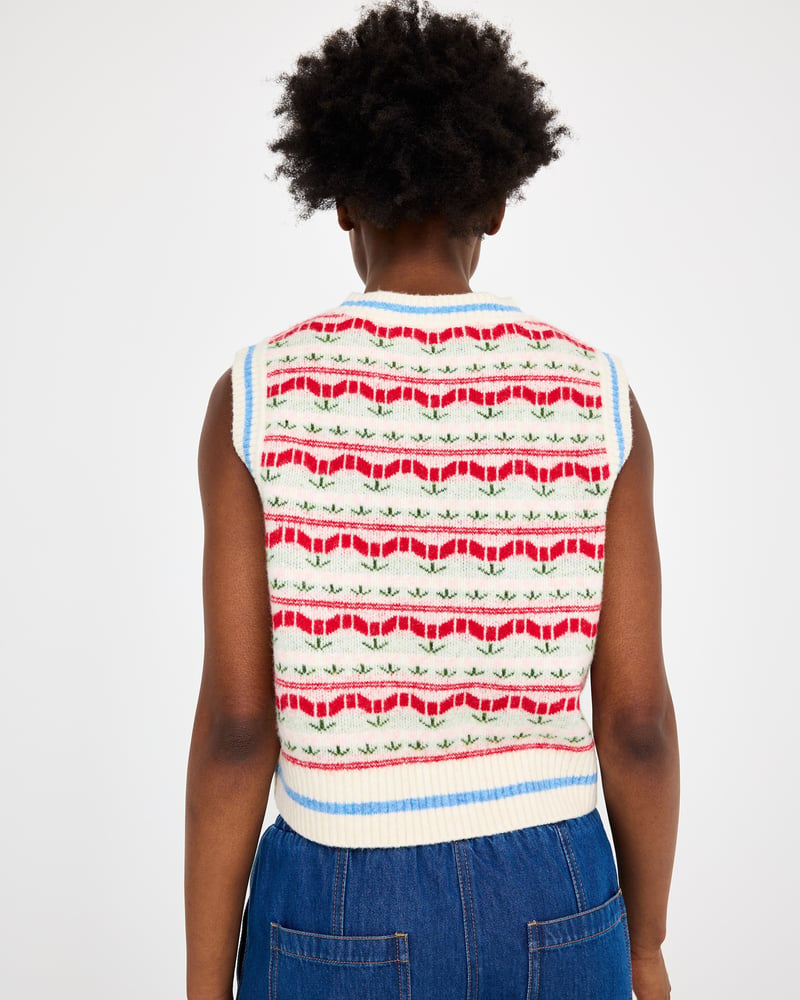 Cream & Red Tulip Knitted Tank Top