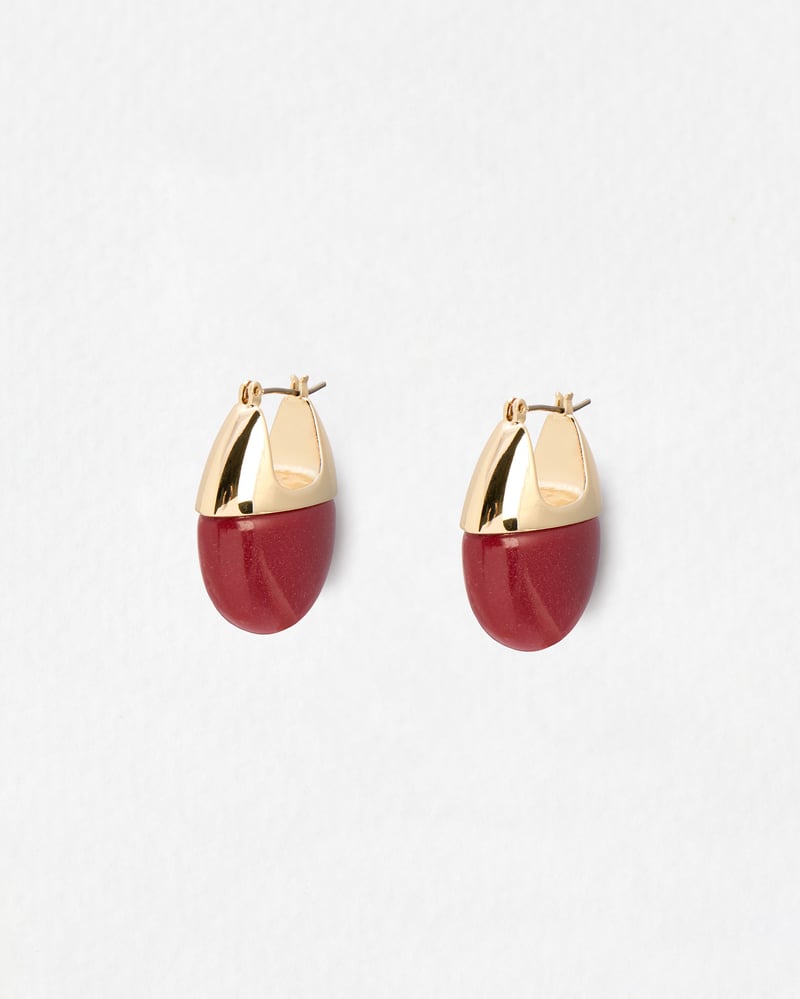Liv Red Stone & Gold Tone Hoop Earrings