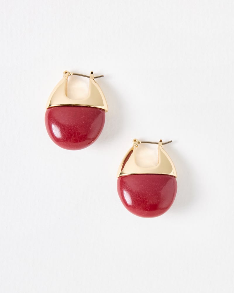 Liv Red Stone & Gold Tone Hoop Earrings