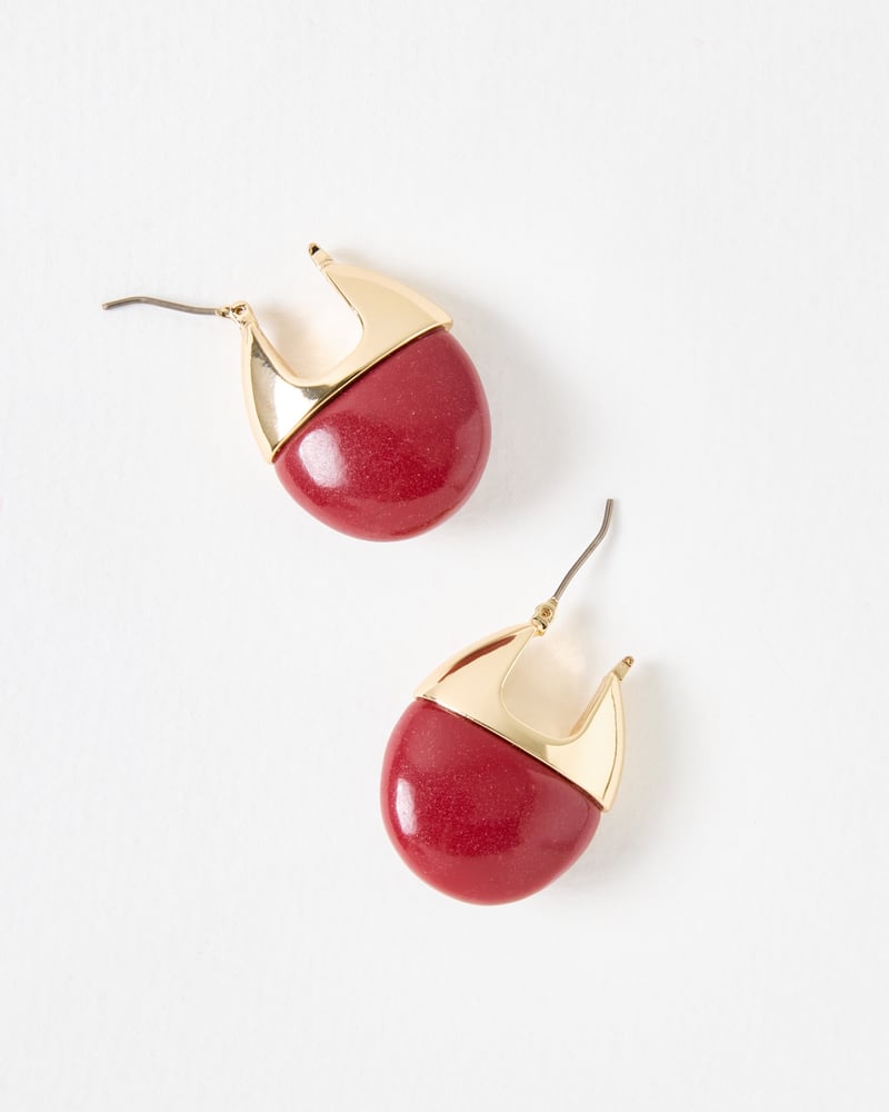 Liv Red Stone & Gold Tone Hoop Earrings