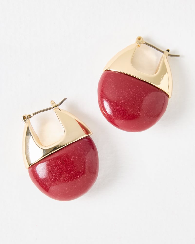 Liv Red Stone & Gold Tone Hoop Earrings