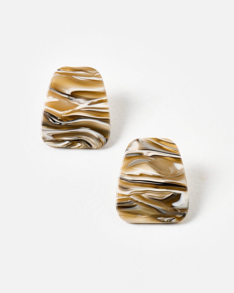 Pia Grey Resin Flat Stud Earrings