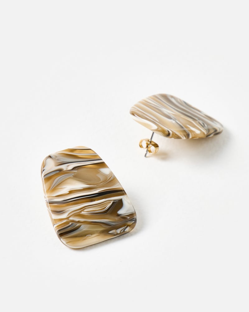 Pia Grey Resin Flat Stud Earrings