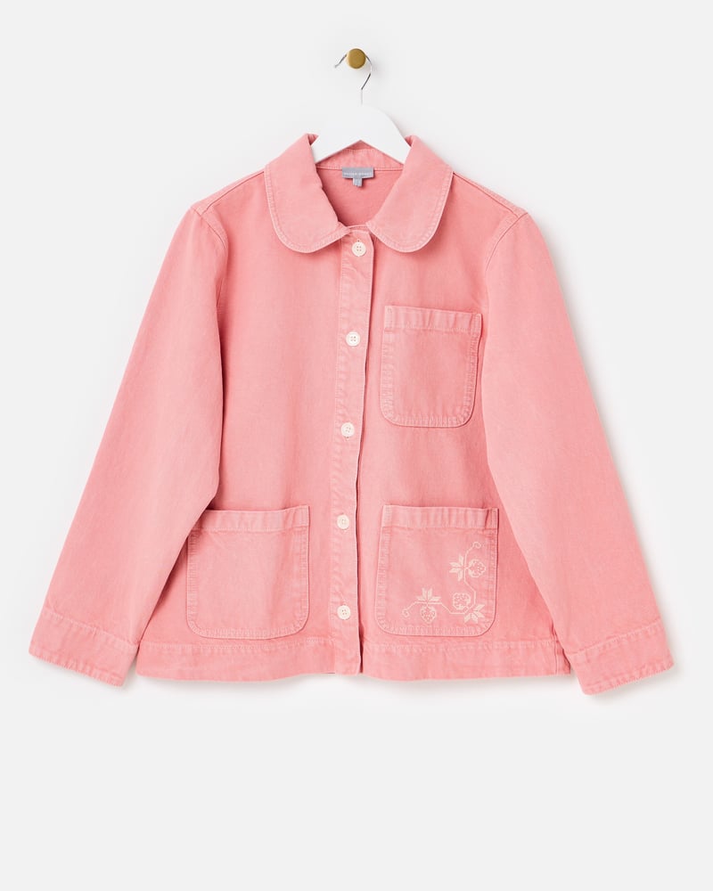 Pink Strawberry Cross Stitch Denim Jacket