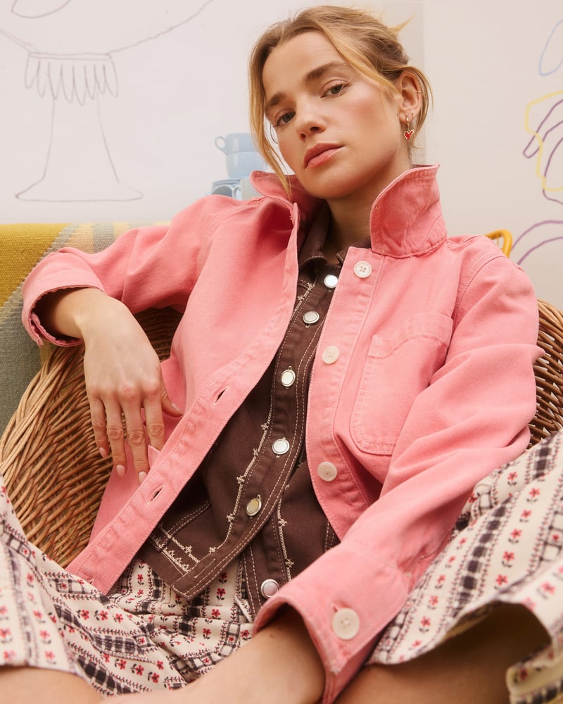 Pink Strawberry Cross Stitch Denim Jacket