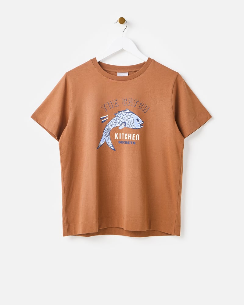 Mocha Brown The Catch Graphic T-Shirt