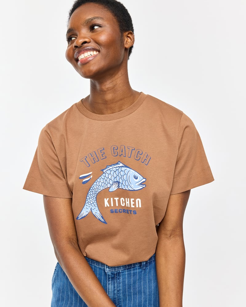 Mocha Brown The Catch Graphic T-Shirt