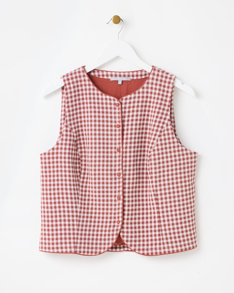 Brown Gingham Tailored Waistcoat