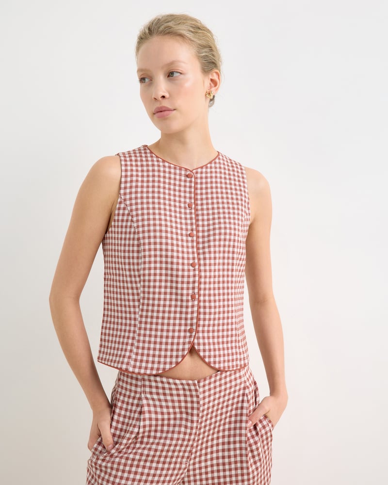 Brown Gingham Tailored Waistcoat