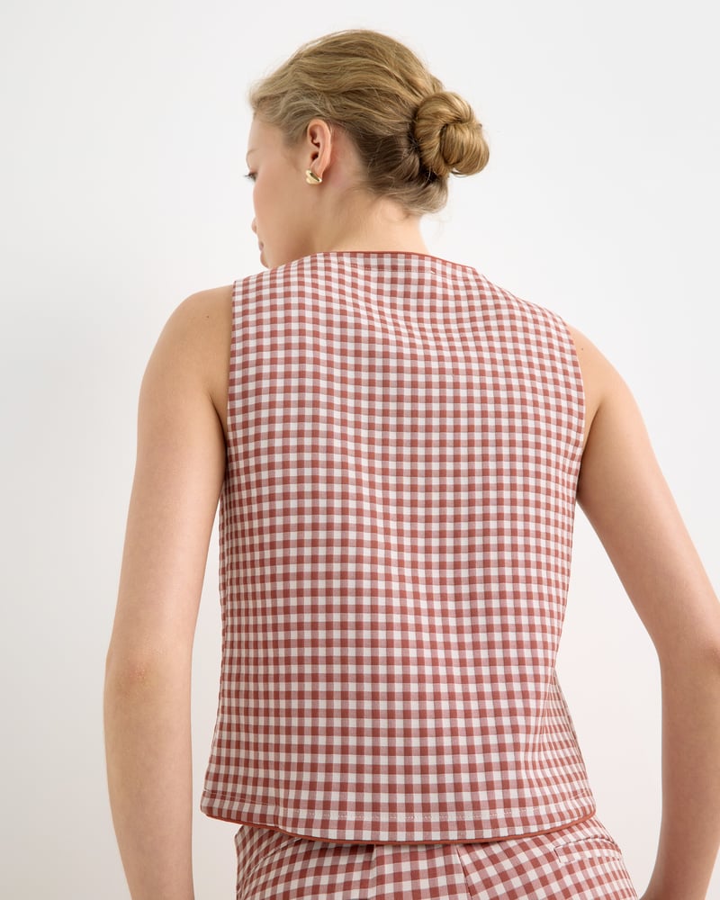 Brown Gingham Tailored Waistcoat
